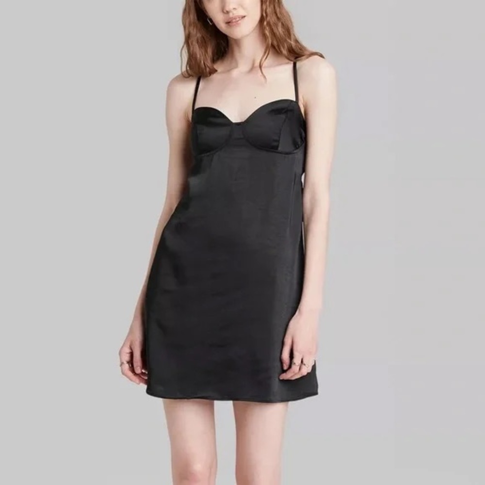 Wild Fable Black Satin Mini Dress Bra Cup